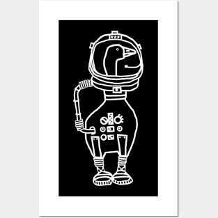 White Line Sci Fi Space Astronaut Goose Posters and Art